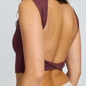 garage burgundy crop top with open back